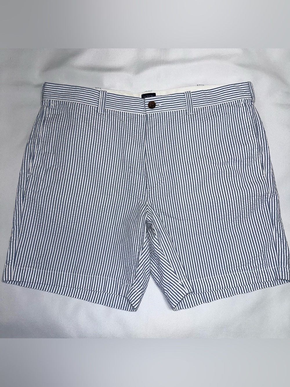 J. Crew blue and White Striped Seersucker Flat-Front Shorts size 36